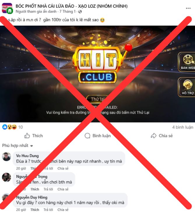 Hitclub cũng bị tài khoản nặc danh tố cáo vô căn cứ